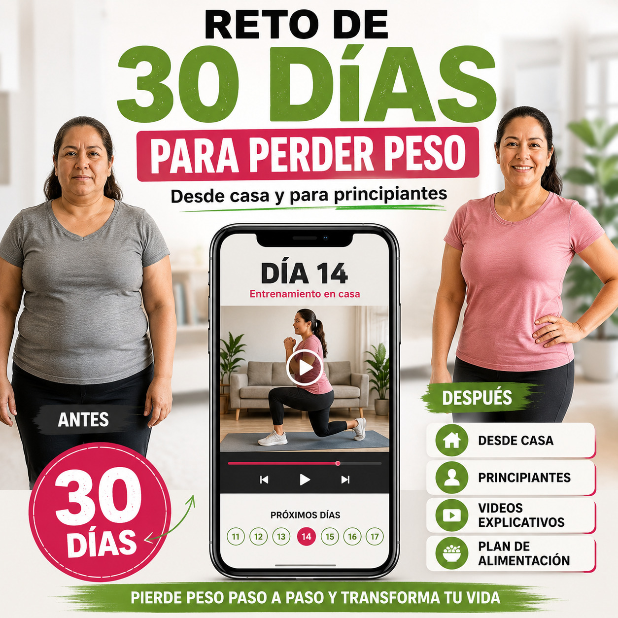 Portada del reto de 30 días para perder peso en casa