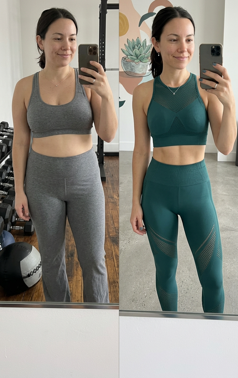 Transformación antes y después de alumna del reto 30 días