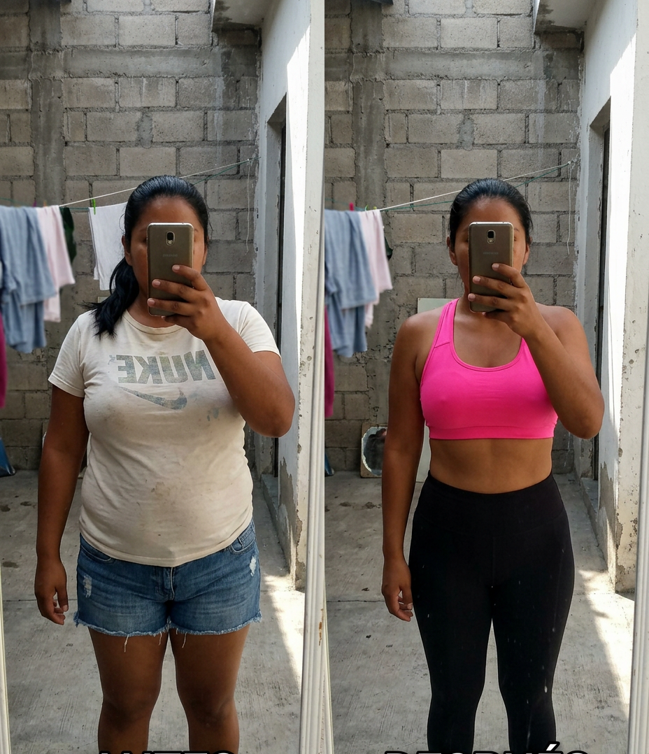 Antes y después de testimonio de mujer que hizo el reto desde casa